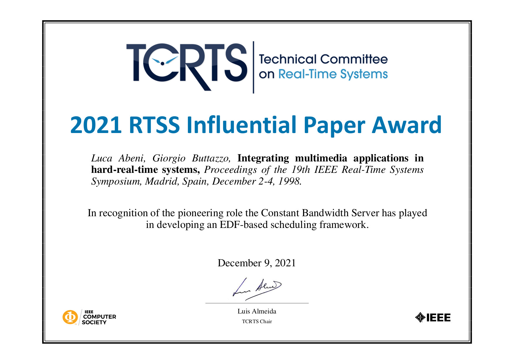 TCRTS 2021 Awards to the Retis Lab
